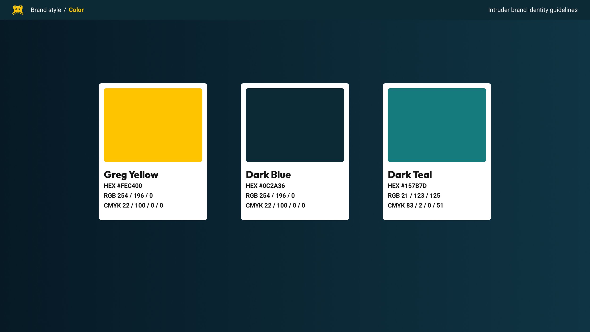 Old Intruder colour system - Greg Yellow, Dark Blue and Dark Teal