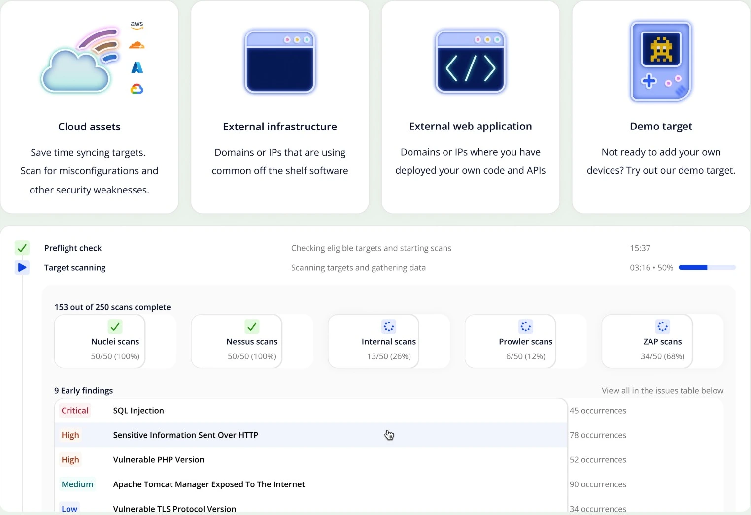 Intruder onboarding flow and target selection UI