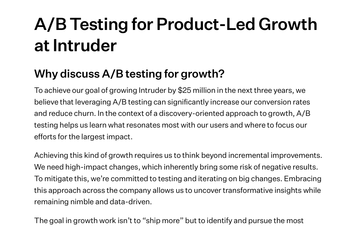A/B Testing for Product-Led Growth at Intruder - Slab document